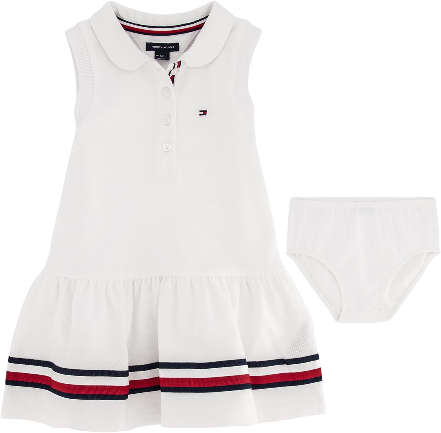 

Платье-поло с короткими рукавами Tommy Hilfiger для девочки с подходящими панталонами, White Union