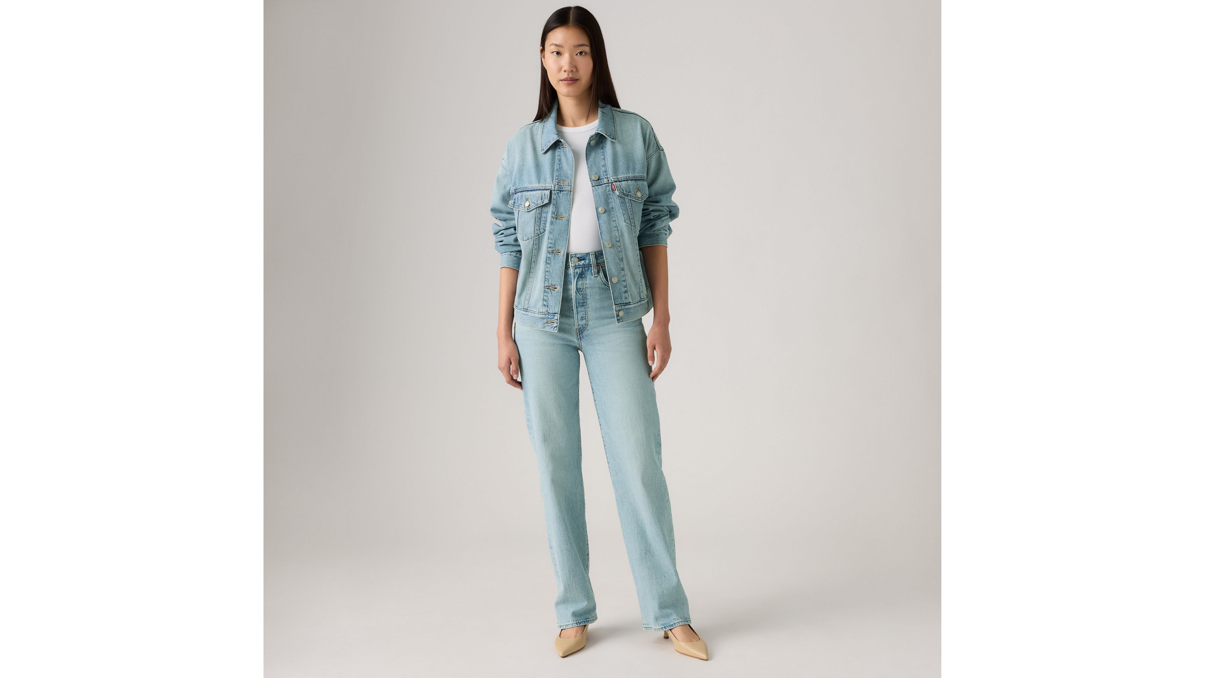 

Джинсы женские Ribcage Full Long Levi's, Blasted Stone Clean - Light Wash