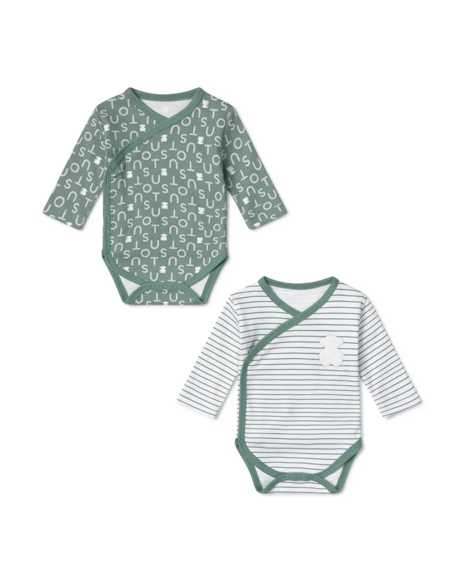 

Набор боди для малышей из хлопка с принтом и в полоску Tous, зеленый