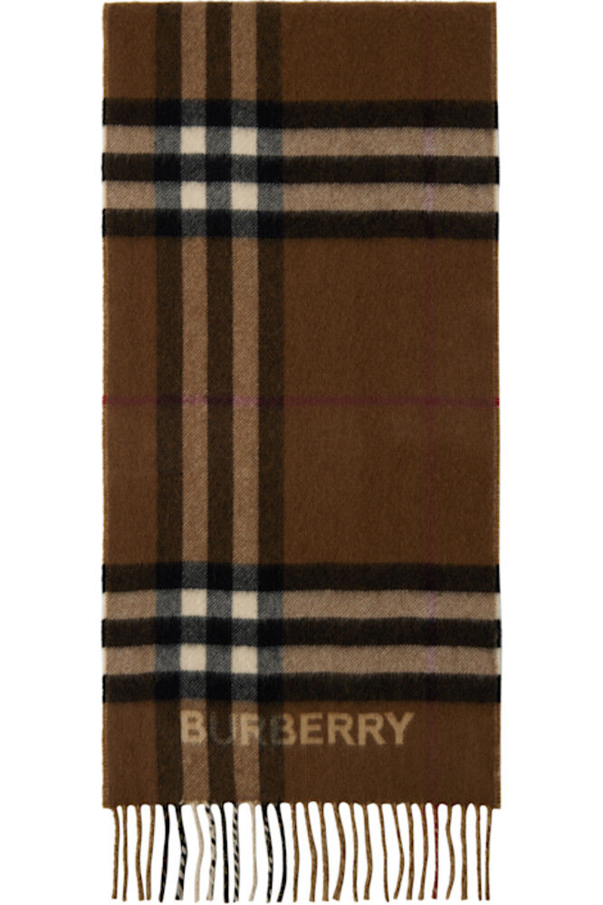 

Коричневый кашемировый шарф в контрастную клетку Burberry