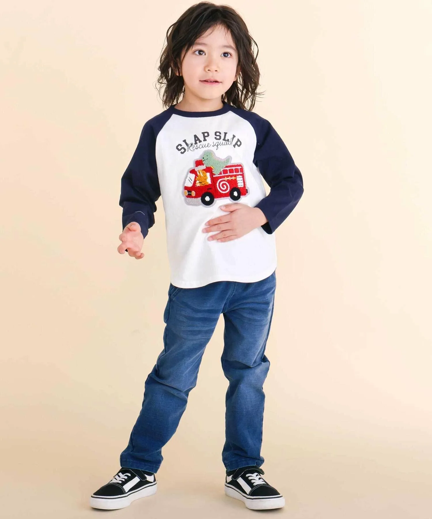 Футболка с длинным рукавом-реглан Working Vehicle Sagara Raglan Jersey (80-130 см) SLAP SLIP, Navy — фото 3