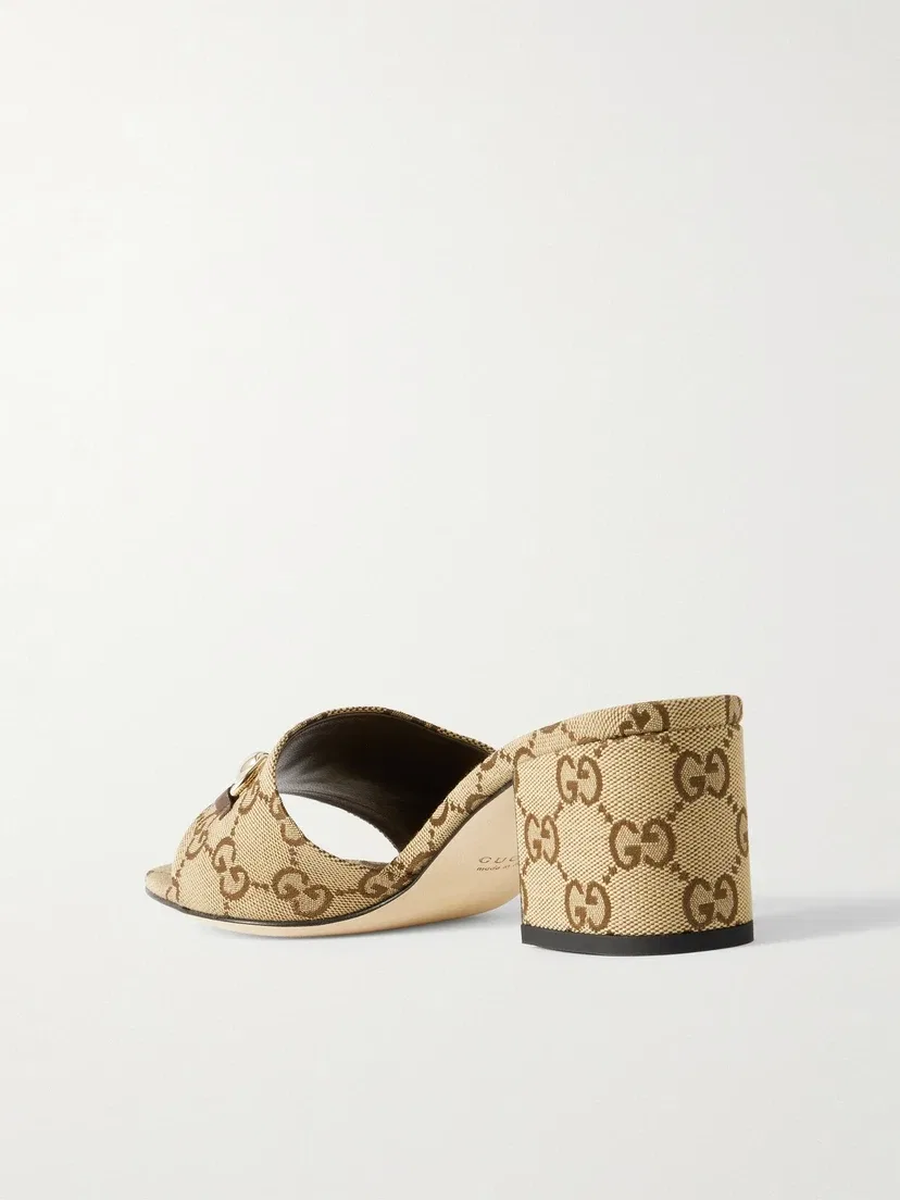 Мюли из жаккардового полотна с декором Horsebit GUCCI, коричневый — фото 3