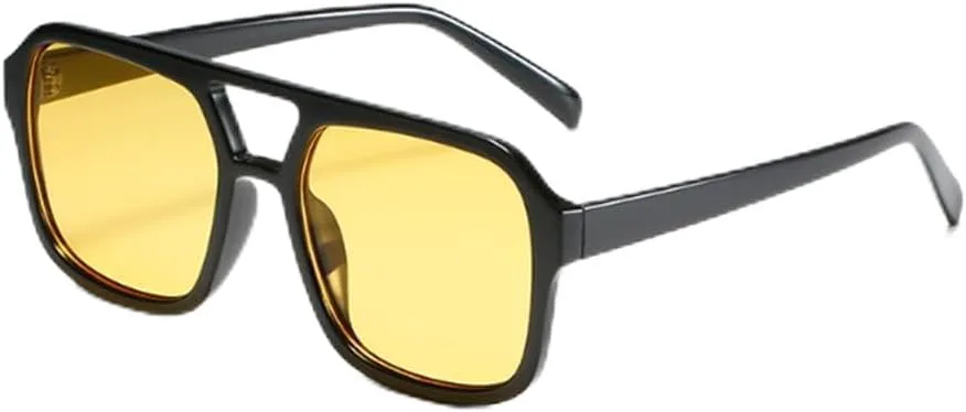 

Солнцезащитные очки квадратные Weloveushop, двойная дужка, защита от УФ, цвет Bright Black Yellow Flakes, стиль Hip hop, для вождения и активного отдыха