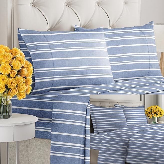 

CGK Unlimited Blue Stripes Комплект из 3 простыней с пуховым одеялом (полноразмерный) — Комплект постельного белья включает в себя простыню