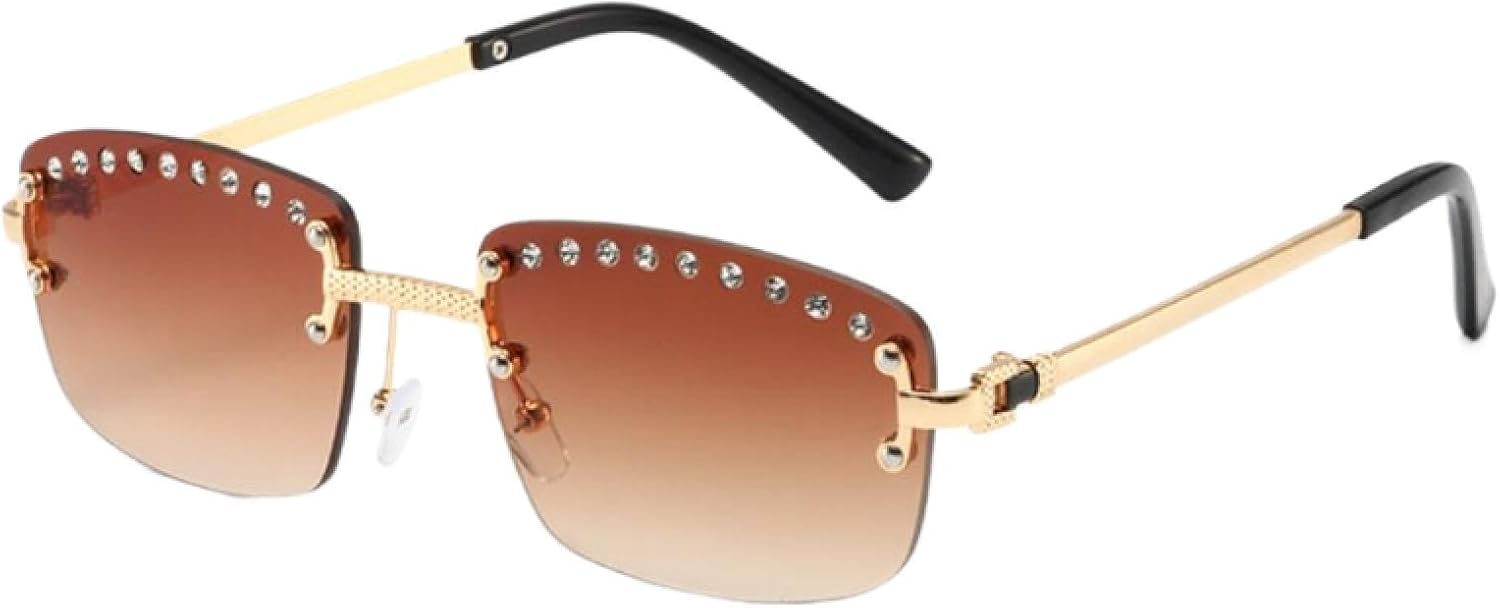 

Солнцезащитные очки с защитой от УФ-излучения UV400 | Женские безободковые металлические очки с градиентом синего цвета и бриллиантовой оправой | для занятий спортом на открытом воздухе FYTUP, 03