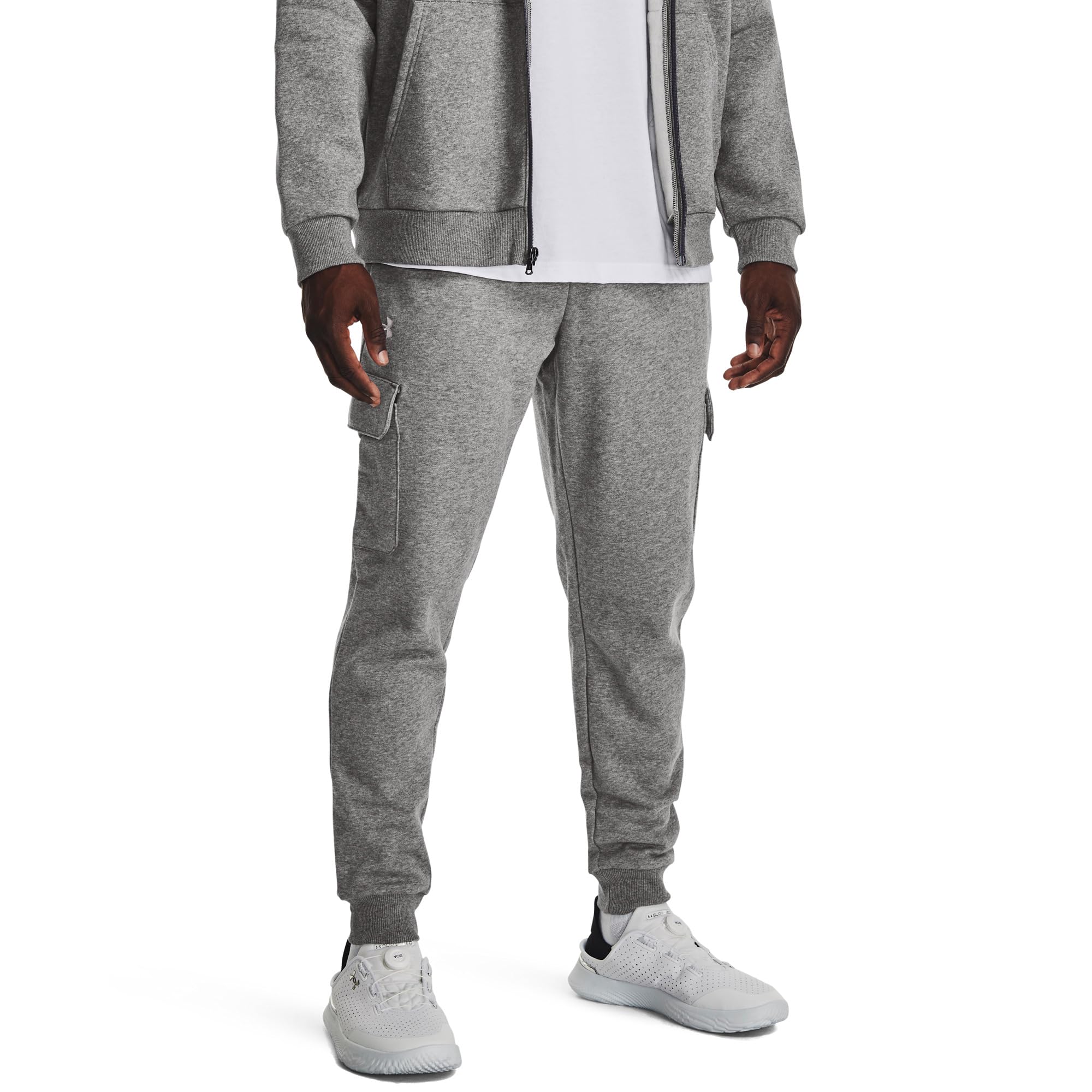 

Брюки Under Armour Rival Fleece Cargo Joggers, цвет Castlerock Light Heather/White