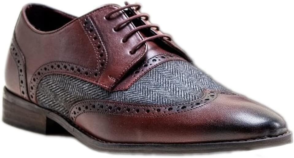 

Мужские броги из натуральной кожи с твидовой отделкой, классические туфли на шнуровке Sirri, бордовый