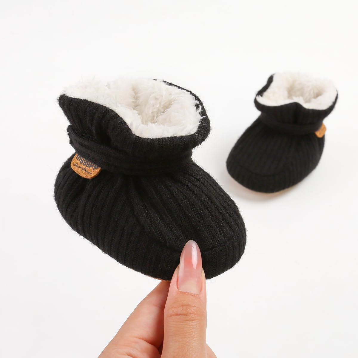 HsdsBebe Детские ботиночки на щиколотку для мальчиков и девочек, флисовые пинетки с противоскользящей резиновой подошвой, кроссовки для малышей, обувь для новорожденных для ходьбы и сна, B2081/Black — фото 4