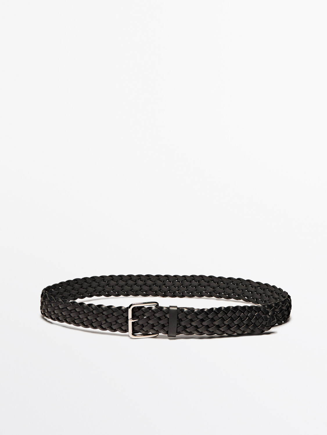 

Плетеный кожаный ремень Massimo Dutti, черный
