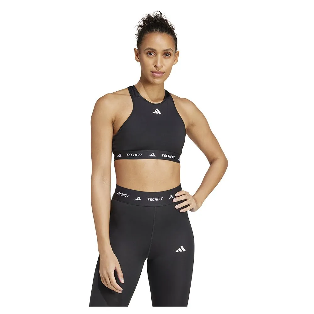 Спортивный бюстгальтер adidas Techfit High Neck Medium Impact Sports Bra, черный — фото 2