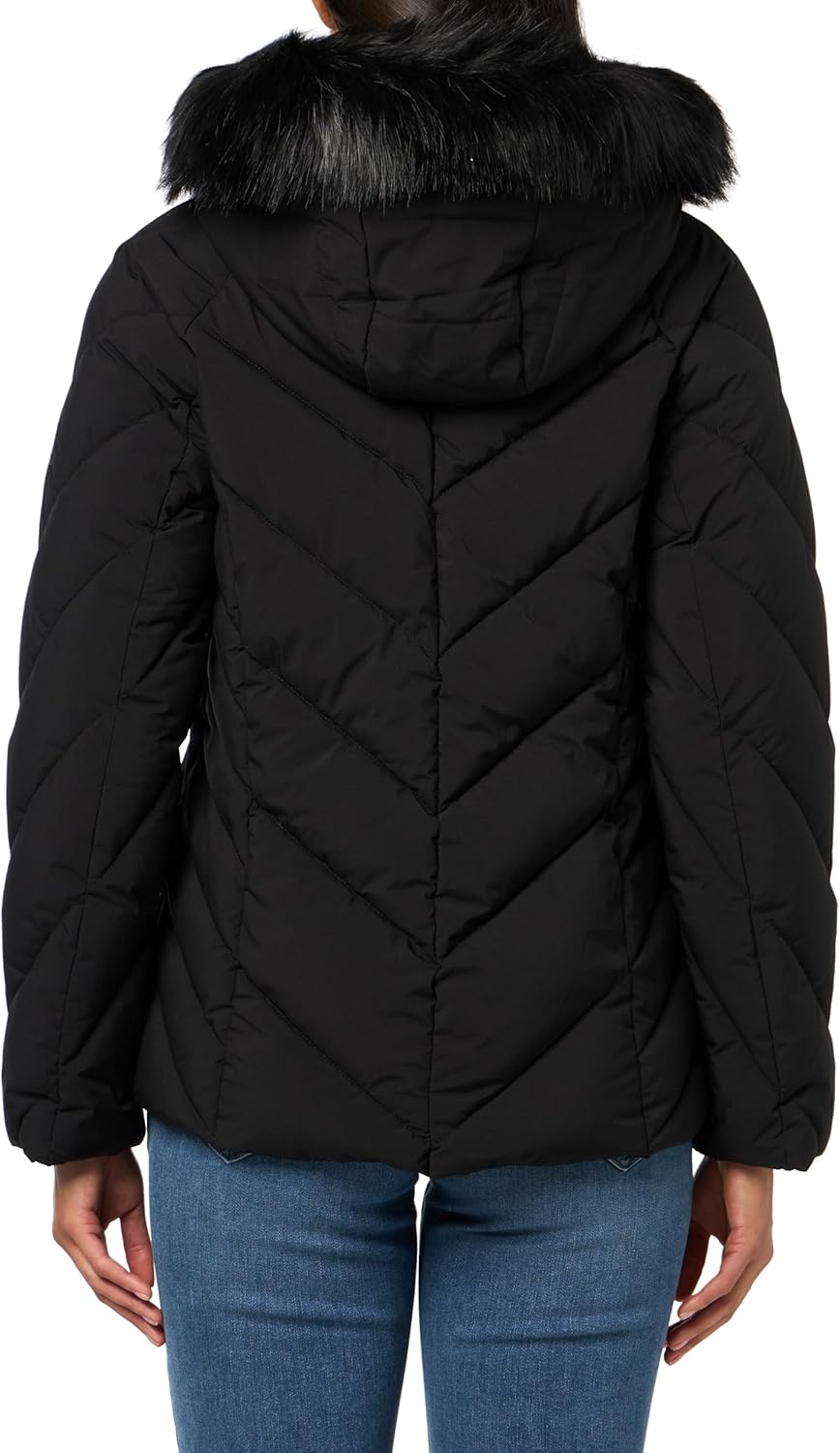Женская короткая стеганая куртка Tommy Hilfiger с отделкой из искусственного меха, Black — фото 2