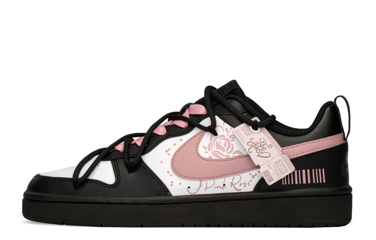 

Nike Антискользящие износостойкие низкие детские скейтерские кеды Court Borough черно-розовые для подростков