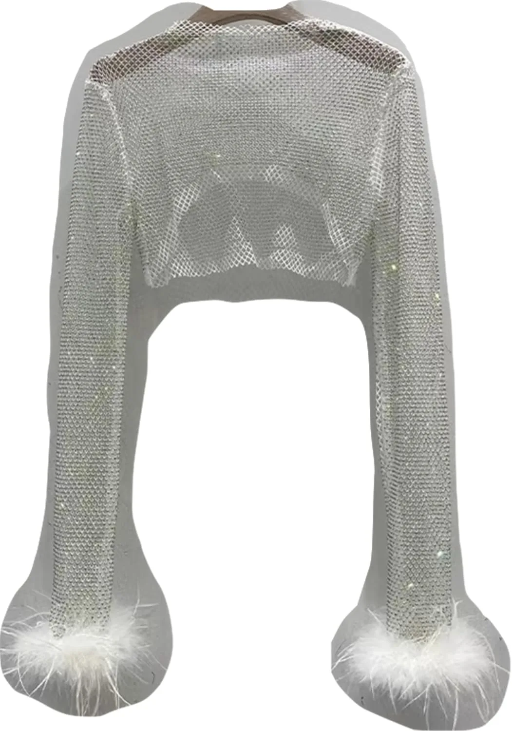 

Сексуальная короткая блестящая топ-сетка для женщин с перьями страуса и стразами SURBUS