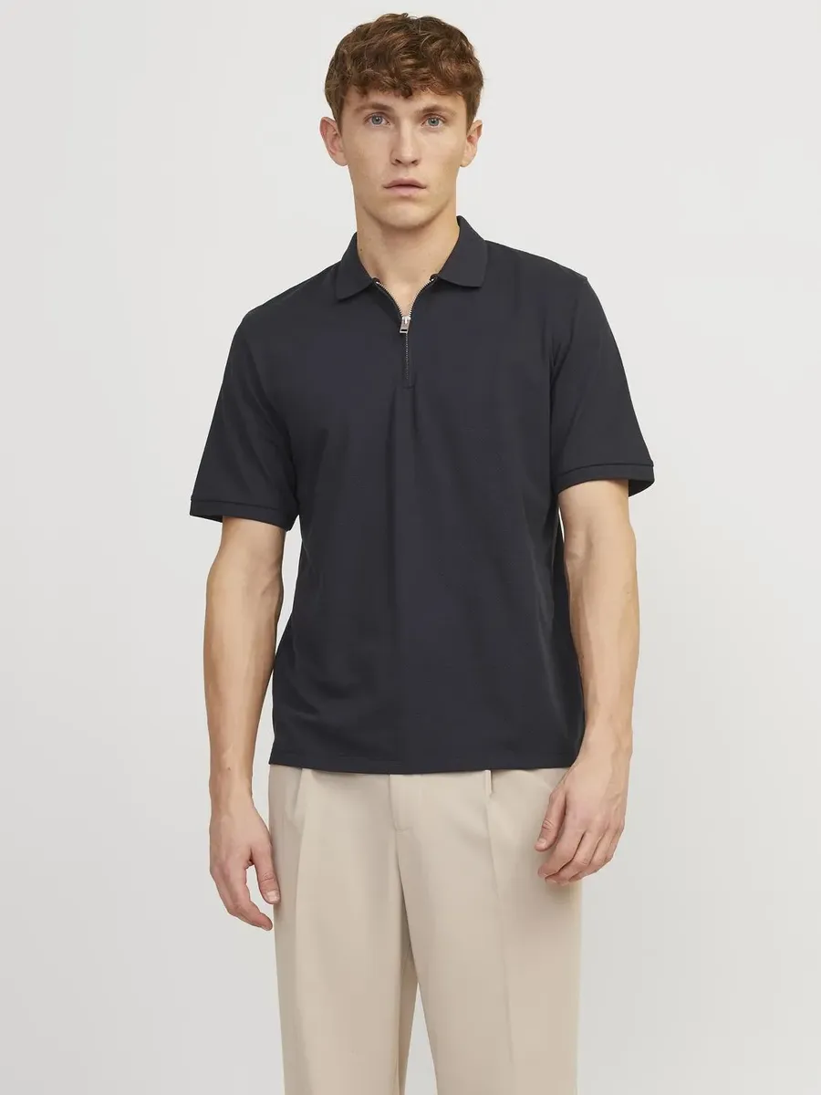 

Рубашка поло Jack & Jones "JJEMAC ZIP SS POLO SN", синий