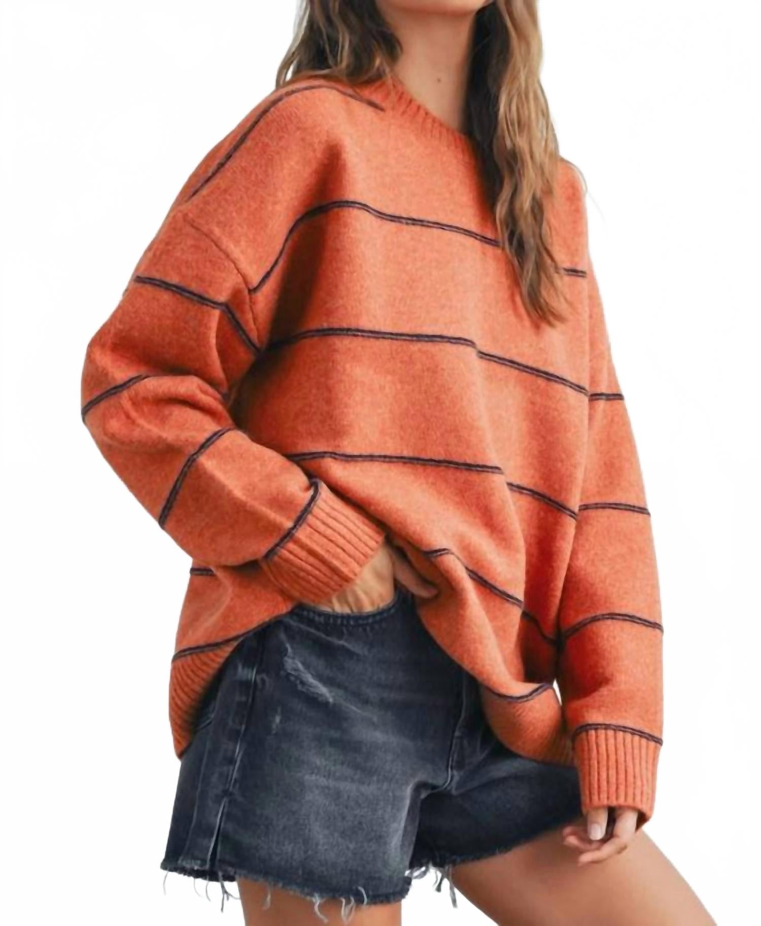 

Уютный вязаный свитер в полоску цвета ржавчины Buttermelon, Rust