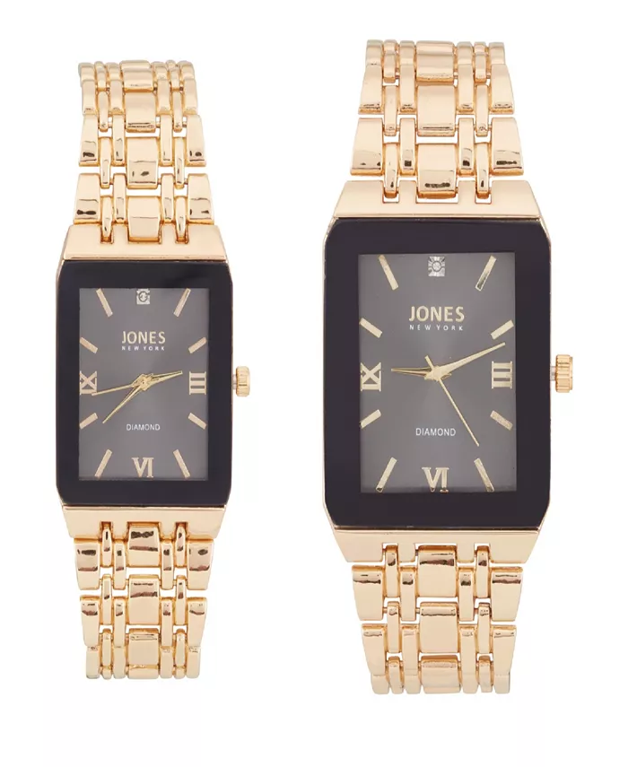

Мужские и женские аналоговые блестящие часы с металлическим браслетом золотистого оттенка 40 мм, 32 мм подарочный набор His Hers Watch Jones New York