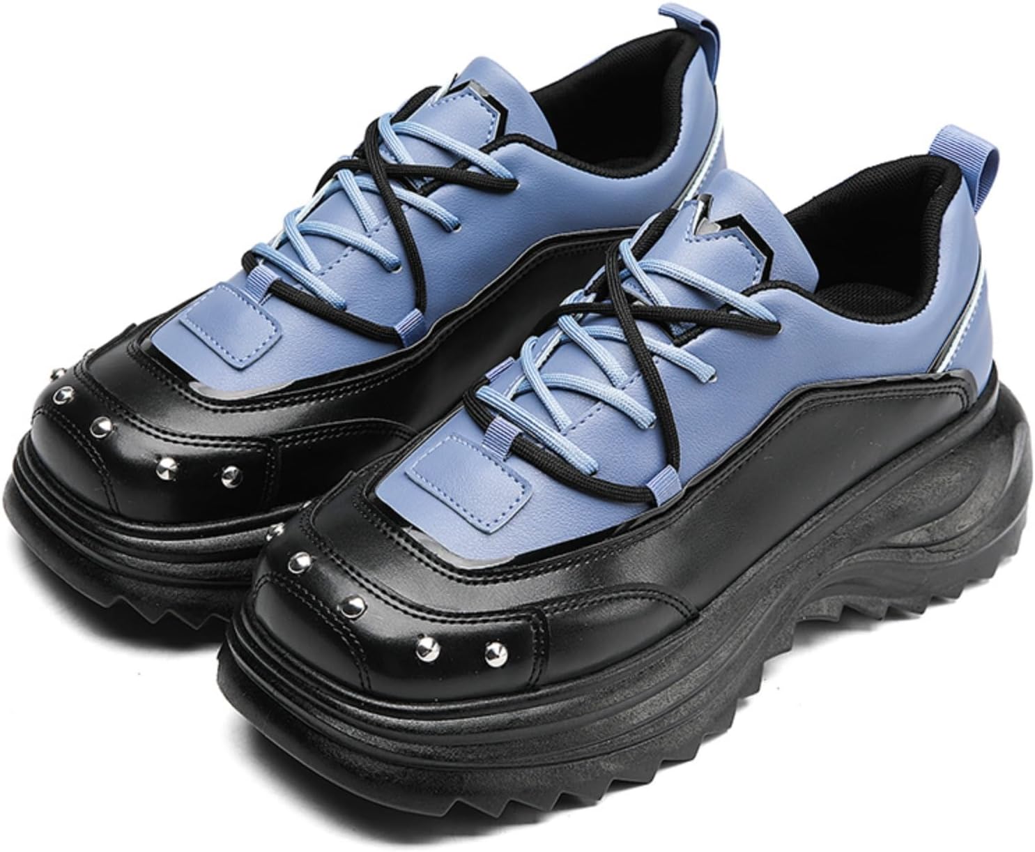 

Мужские кроссовки с массивной подошвой с заклепками и контрастной цветовой отделкой, дышащие, на шнуровке, для устойчивого сцепления и уличного комфорта Kelibasi, синий