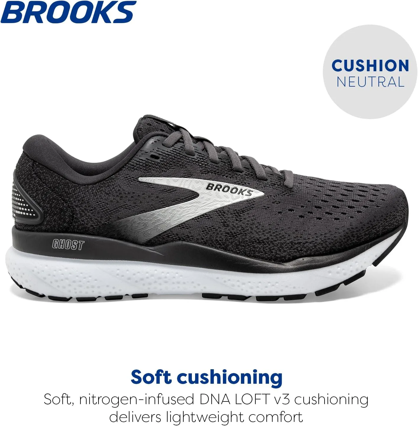 Мужские нейтральные беговые кроссовки Brooks Ghost 16, черный/серый/белый — фото 2