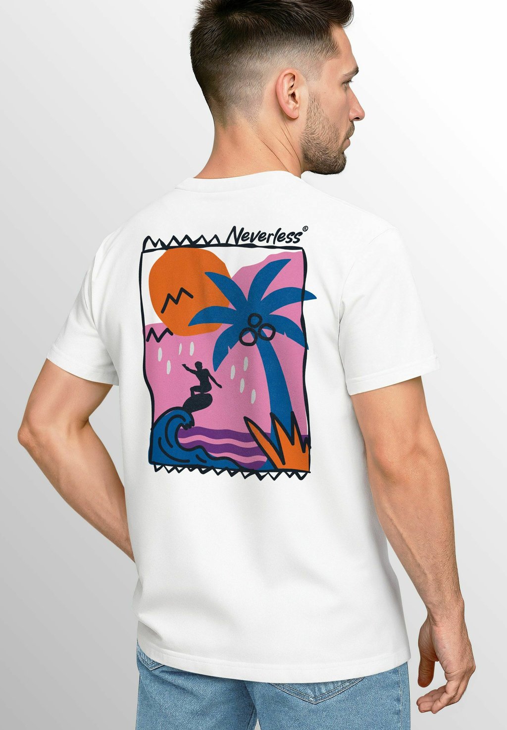 

Футболка с принтом BACKPRINT SURFER WELLEN SUNSET GRAFIKPRINT Neverless, белый
