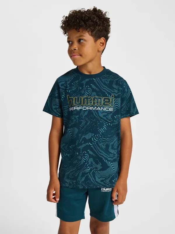 Футболка Hummel Hmljr aop logo print t-shirt, цвет отражающий пруд — фото 2