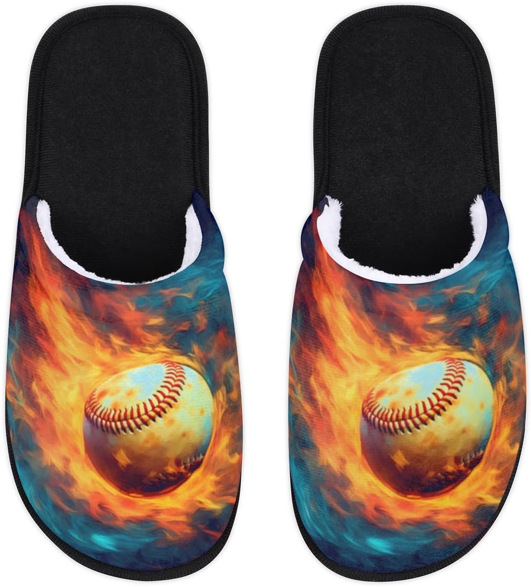 

Тапочки для женщин и мужчин с огненным бейсбольным рисунком, спортивные тапочки с мягким пушистым уютным внутренним слоем, удобные домашние тапочки на нескользящей подошве Bardic, Multicolor