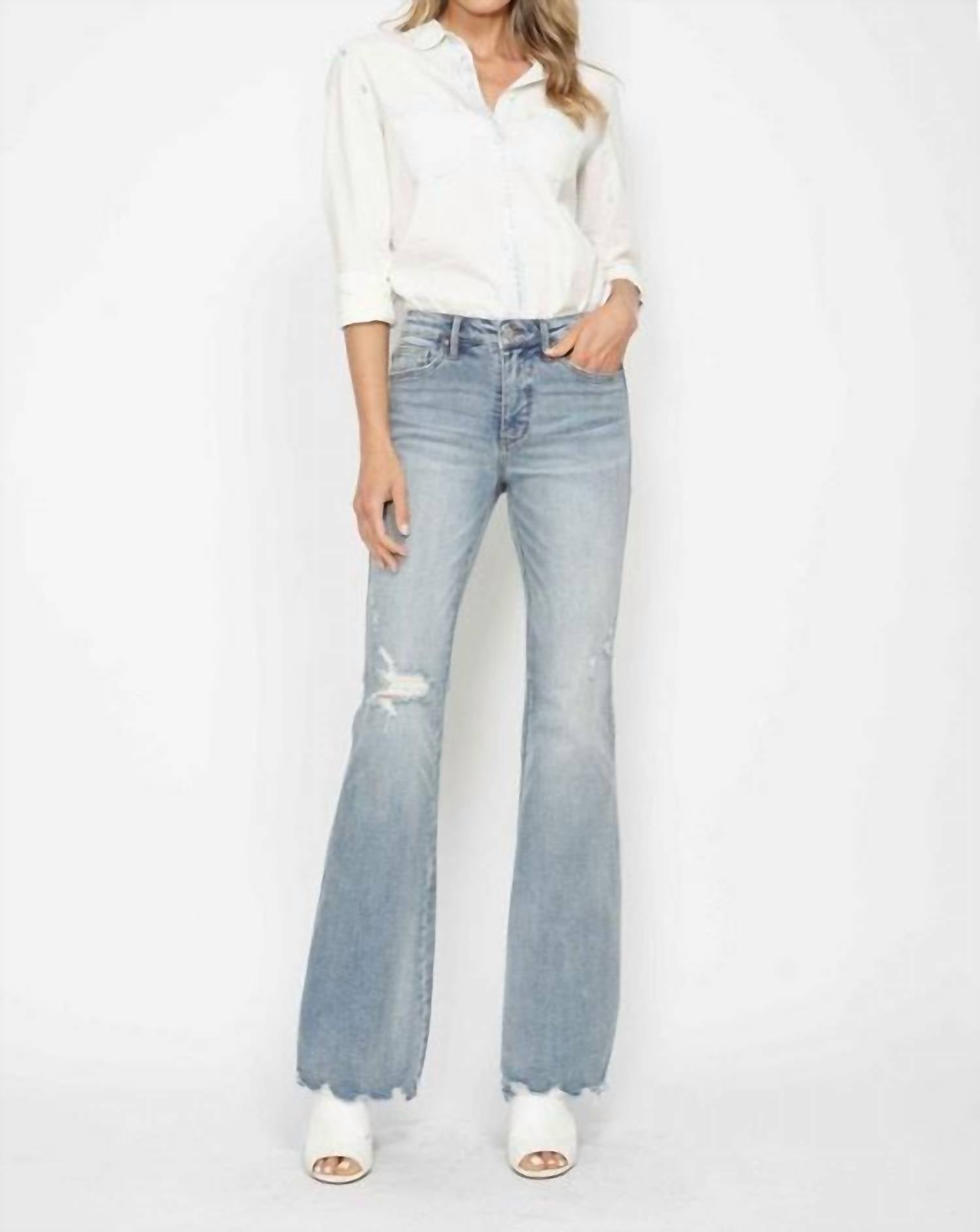 

Джинсы с завышенной талией, утягивающие живот, расклешенные, в синем дениме Judy Blue