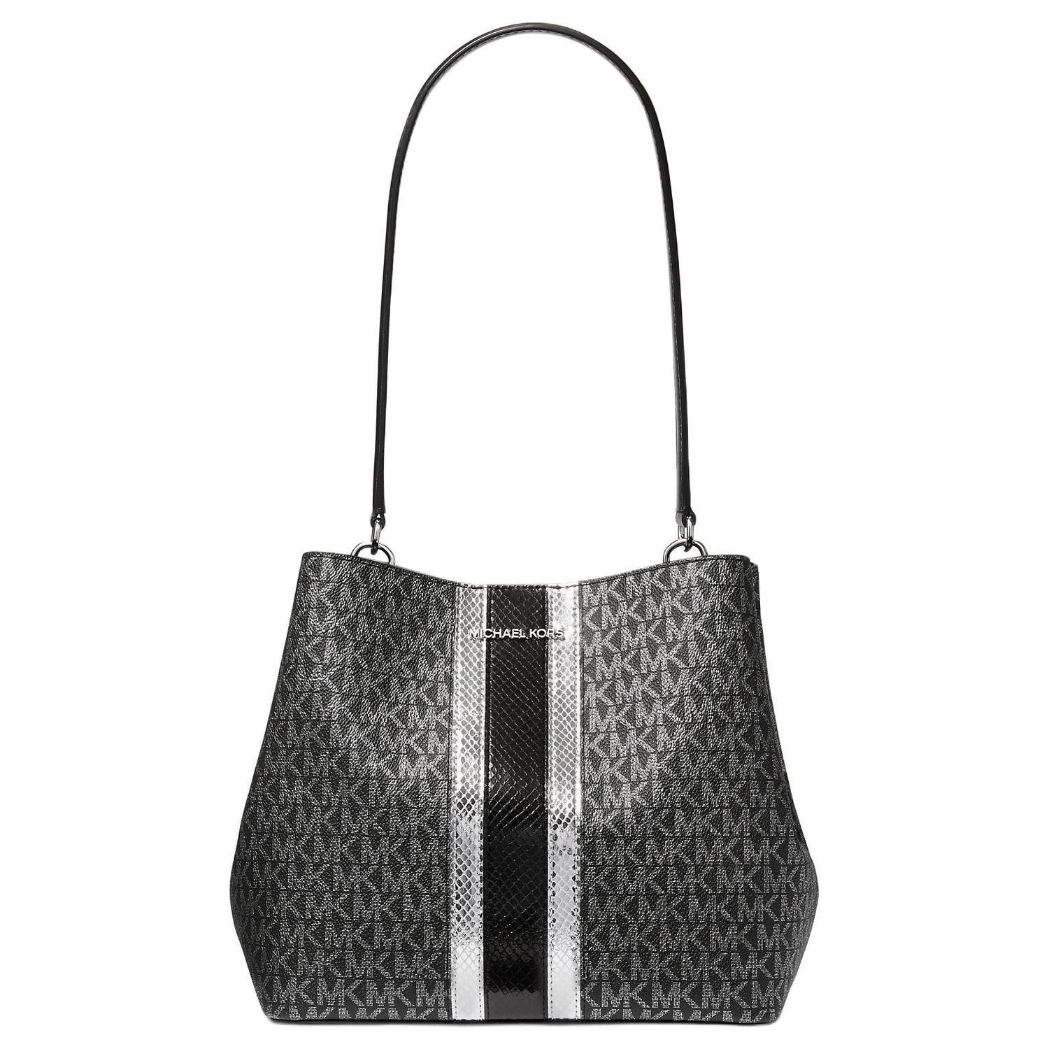 

Сумка через плечо среднего размера из ткани Pratt Coated, черно-серебристая MICHAEL KORS