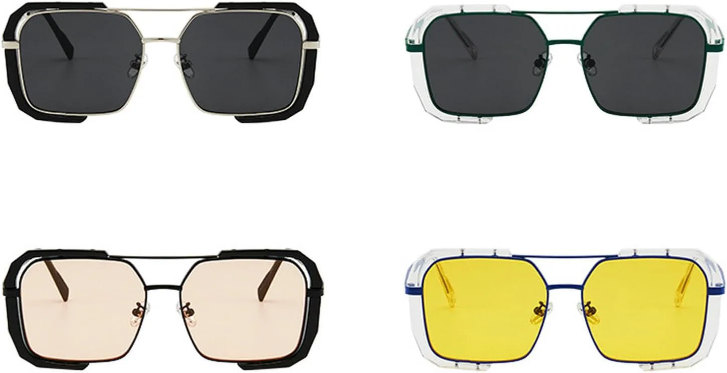 

Ретро-солнцезащитные очки большого квадратного размера для женщин и мужчин с двойной перемычкой, в стиле 70-х, с защитой от УФ-излучения UV400 mincl, Yellow