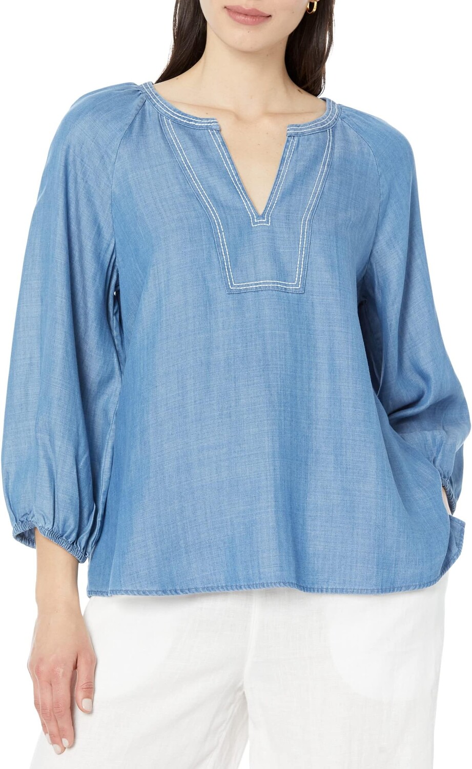 

Топ на каждый день из шамбре с рукавами 3/4 Tommy Bahama, цвет Medium Marina Wash