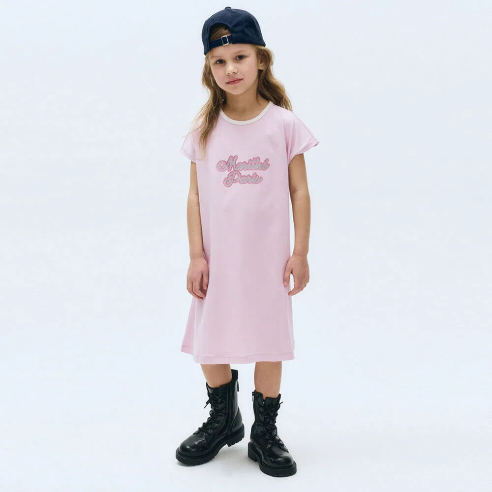 Детское платье с коротким рукавом серо-розовое от Marithé Kids