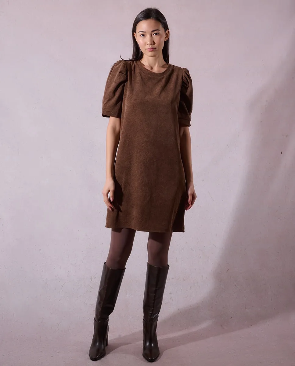 

Платье с короткими объемными рукавами из вельветовой ткани Molly Bracken, шоколадный коричневый