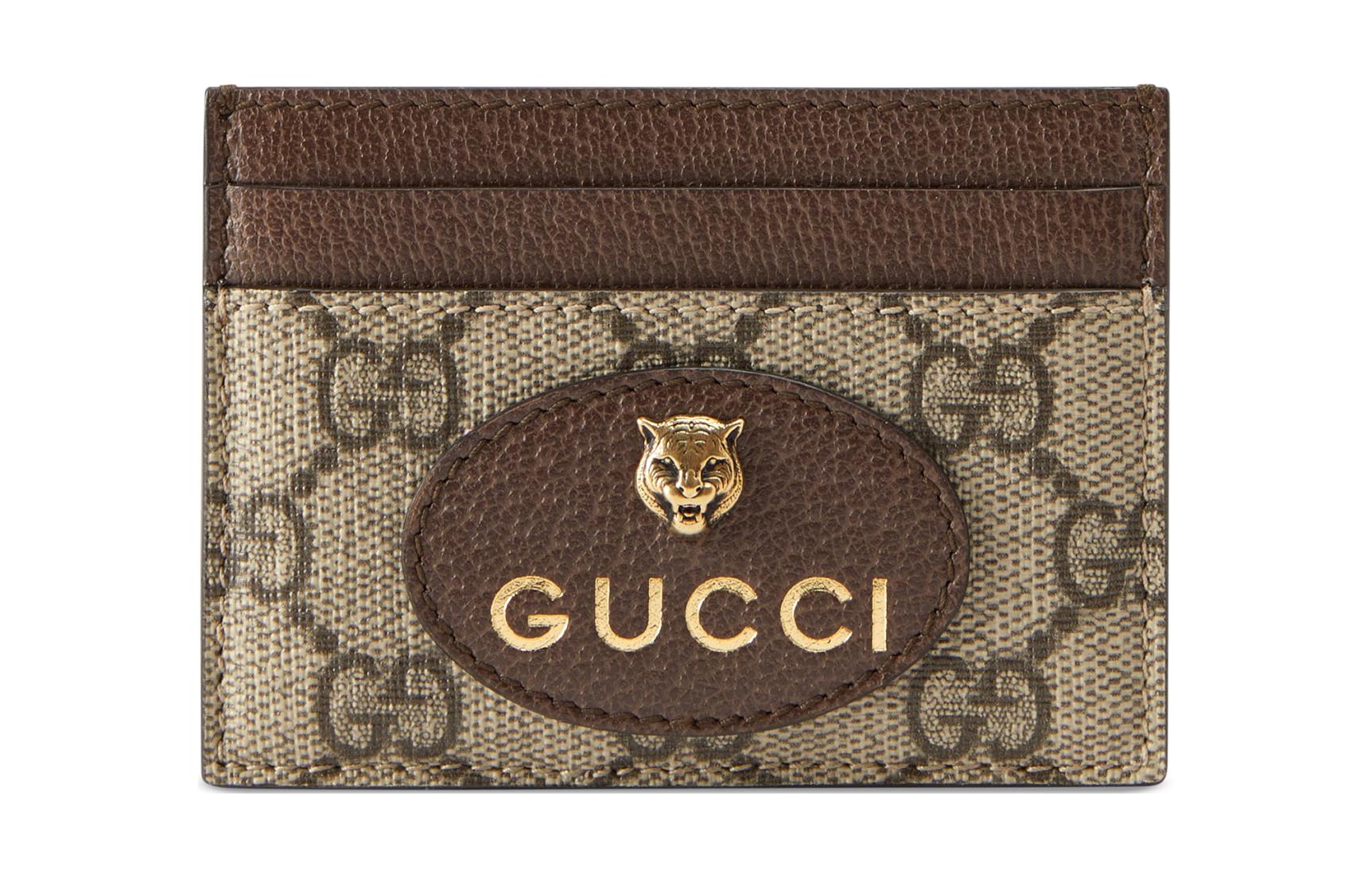 

GUCCI Neo Vintage Series Унисекс Картхолдер из холста с кожаным кардклипом Эбони и Коричневый и Желтый