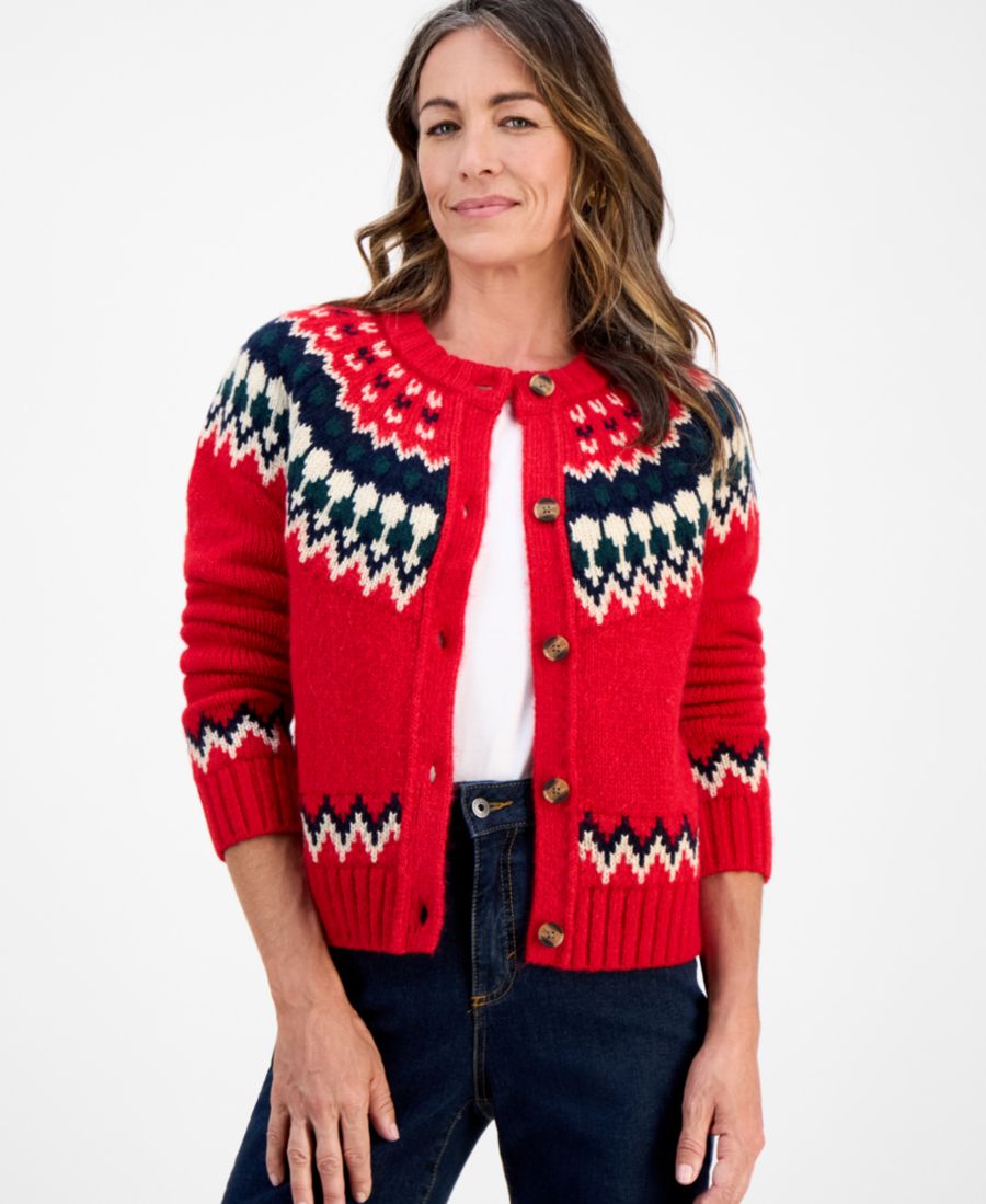 

Небольшой кардиган в стиле Fair Isle, эксклюзивно представленный в Macy's Style & Co, Cf Tango Red