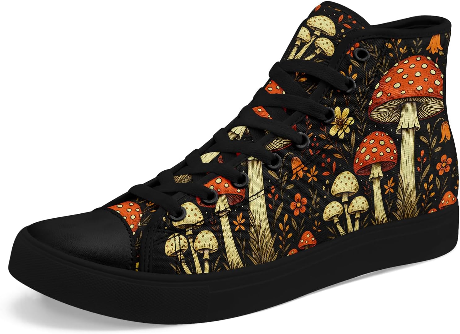 

Женские и мужские винтажные высокие кеды с цветочным принтом на тканевой основе, темный стиль, коттеджкор, шнуровка, повседневная обувь, модные кроссовки для уличного стиля Coolcustomize, оранжевый