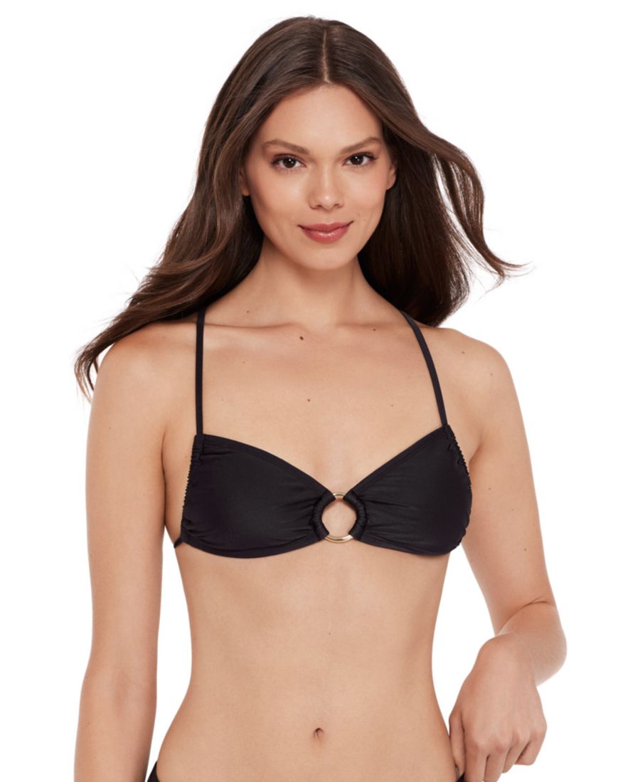 

Женский бюстгальтер-топ с V-образным вырезом и перекрестными лямками на спине Steve Madden, Raven Black Shine Bright