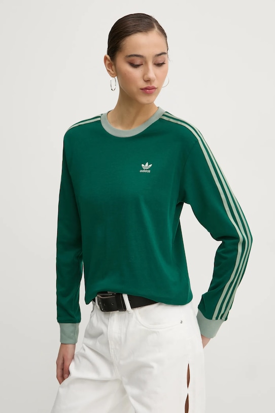 

Хлопковая футболка с длинным рукавом 3-Stripes Adidas Originals, зеленый