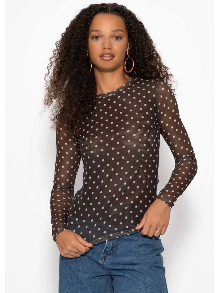 

Сетчатая рубашка с длинными рукавами в горошек коричневого цвета SASSYCLASSY