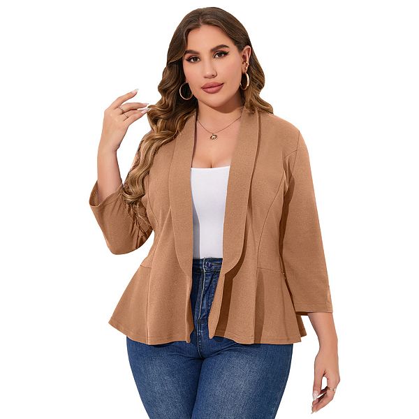

Пиджак Plus size casual open front для женщин Clearflower, Khaki