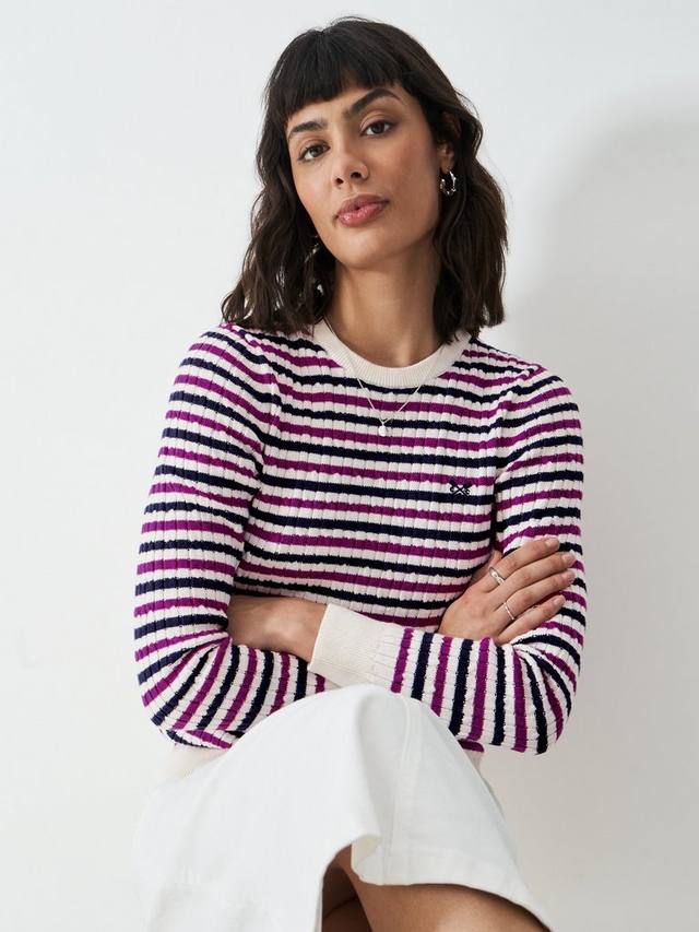 

Джемпер кабельной вязки в полоску heritage Crew Clothing, белый