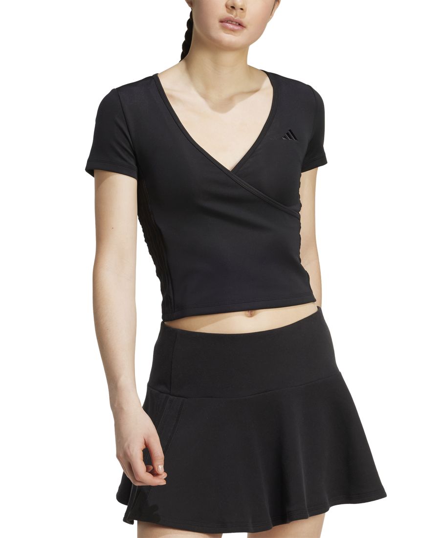 

Женская футболка с короткими рукавами, V-образным вырезом и тремя полосками Adidas, Black/black, Черный, Женская футболка с короткими рукавами, V-образным вырезом и тремя полосками Adidas, Black/black