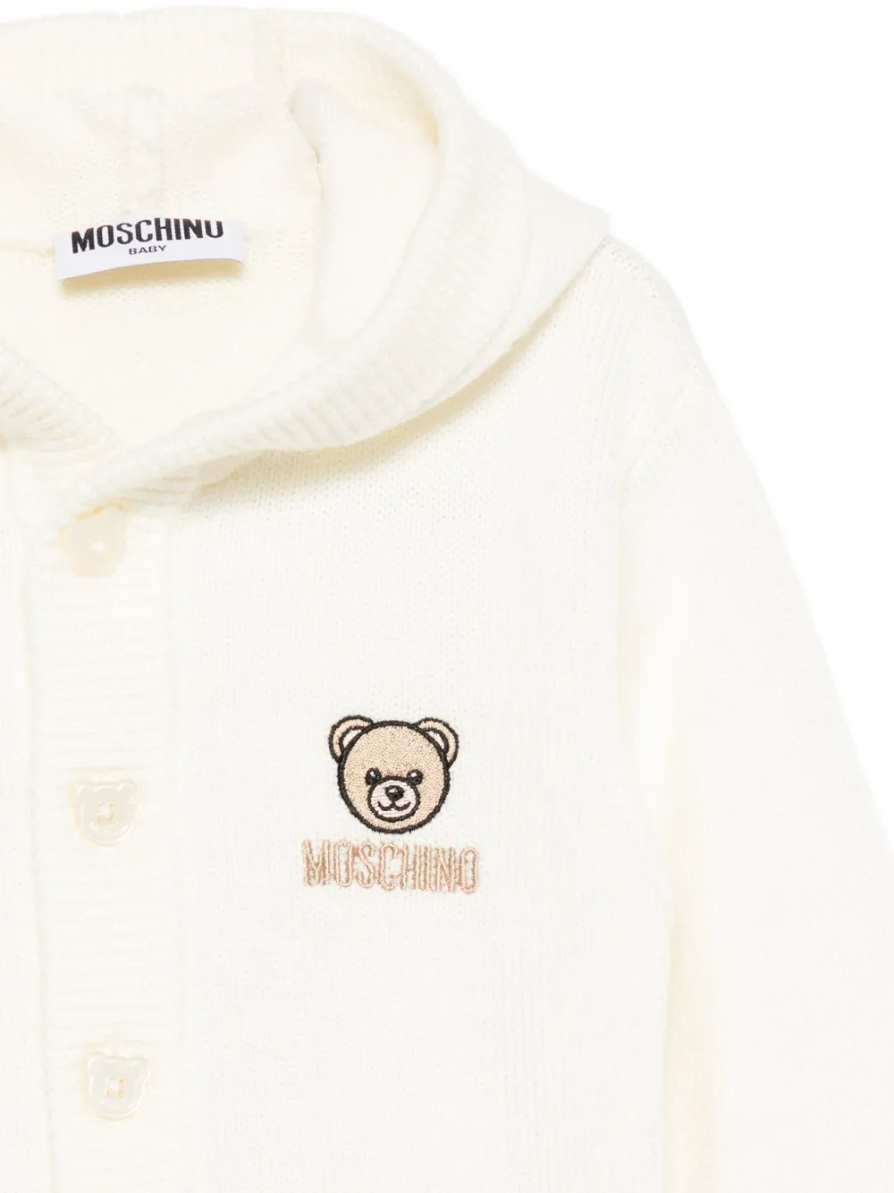 Кардиган с капюшоном и вышитым логотипом Moschino Kids, нейтральный — фото 3