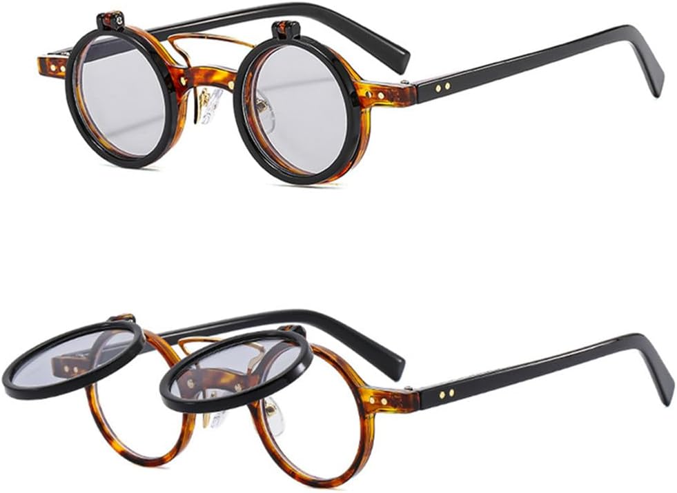 

Ретро-панк солнцезащитные очки с двойной откидной крышкой, круглые, для женщин и мужчин, леопардовый принт, защита от УФ-излучения UV400, заклепки, m658 Generic, M-660