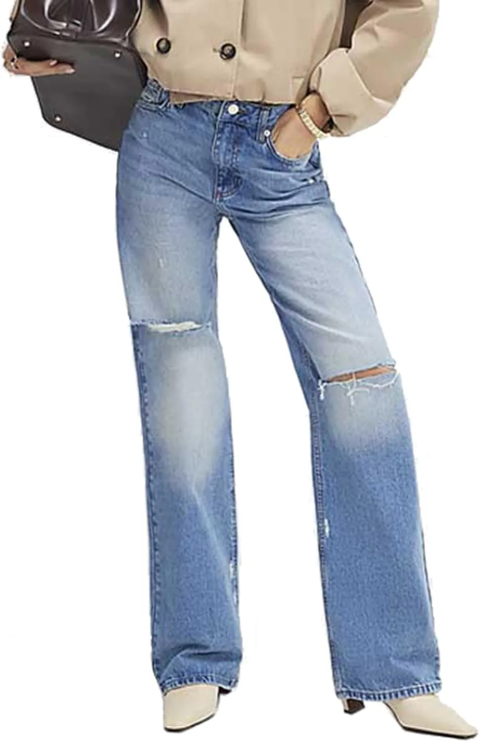 

Женские джинсы с высокой талией и потертостями cffvdiz