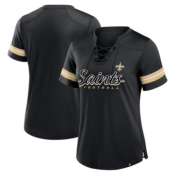 

Женская черная футболка New Orleans Saints Play Script с кружевной шнуровкой Fanatics, Черный, Женская черная футболка New Orleans Saints Play Script с кружевной шнуровкой Fanatics