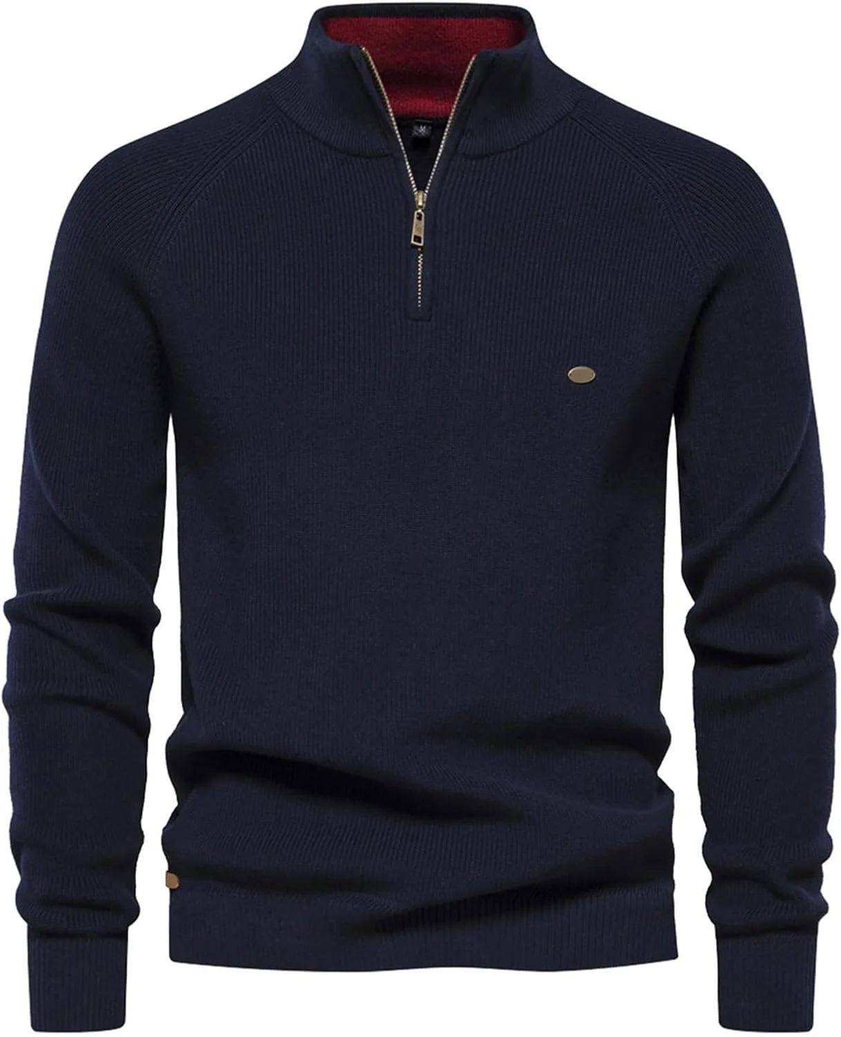 

Мужской поло-свитер с четвертью молнии Slim Fit, легкий, с длинными рукавами