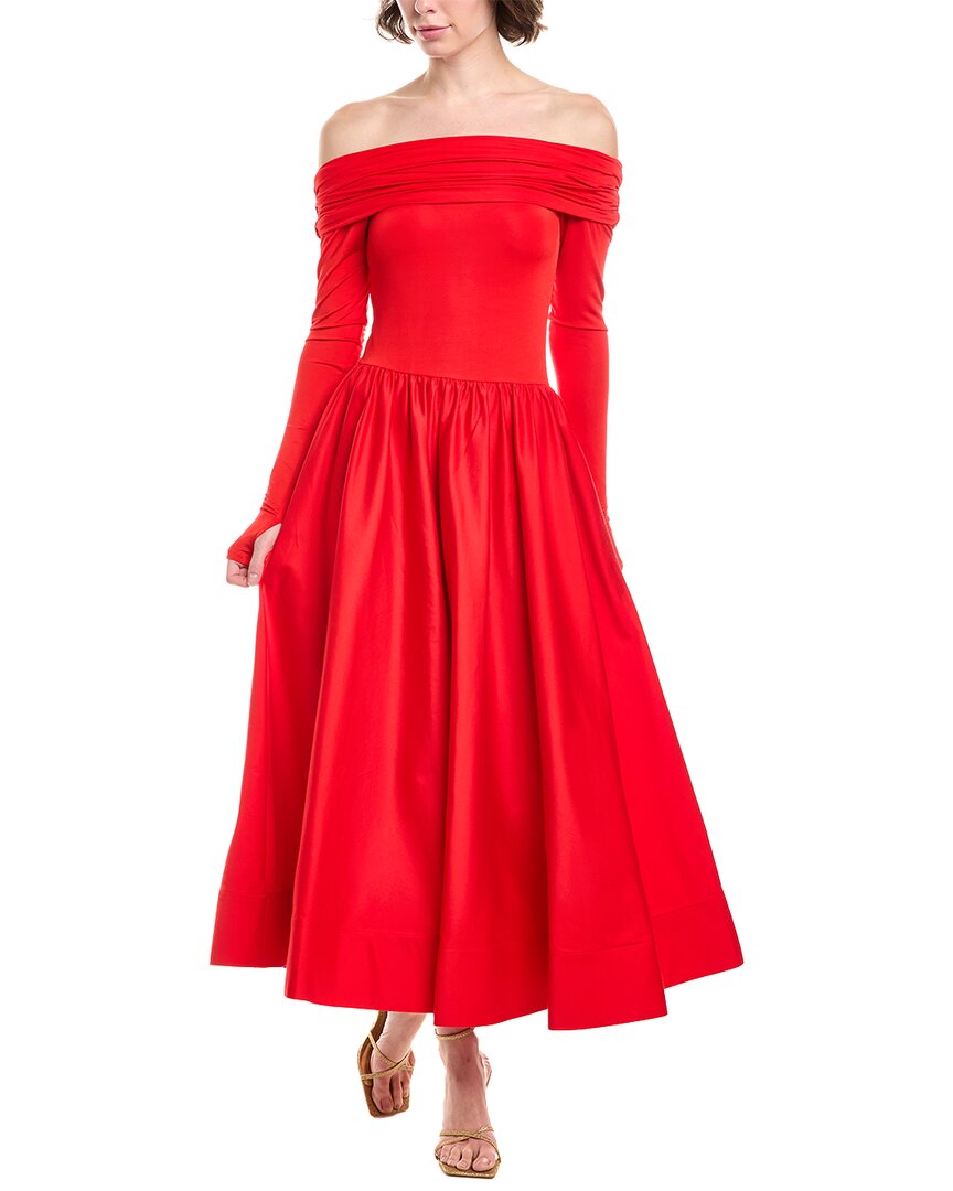 

Alice + Olivia Chara Плечевое платье миди с расклешенным подолом, красный