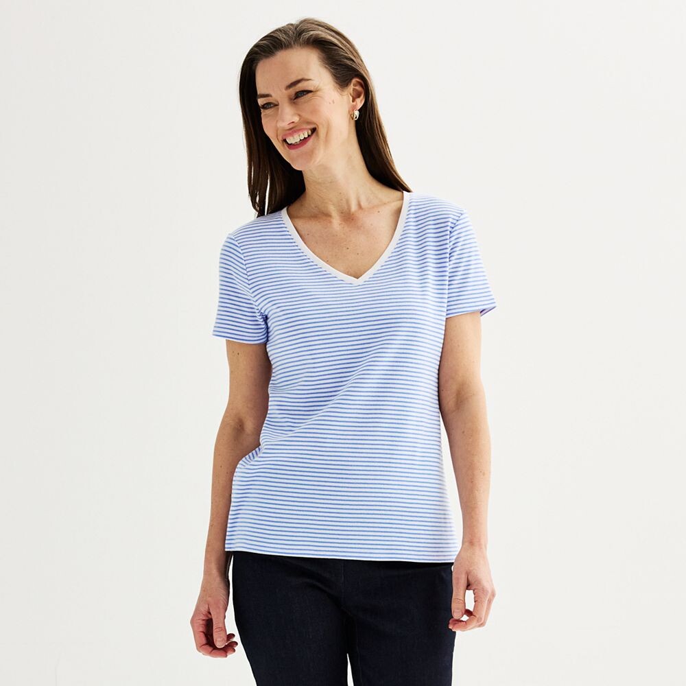 

Женская футболка Croft & Barrow Essential с V-образным вырезом, цвет Blue Thin Stripe