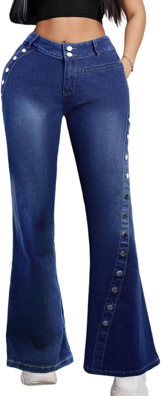 

Женские джинсы Cuyulitcik Plus Size с высокой посадкой и расклешенным силуэтом QERINTE