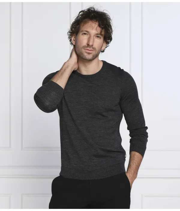 Шерстяной свитер Leno-P slim fit Boss, графитовый — фото 3
