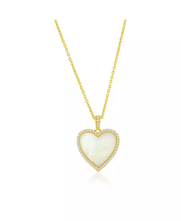 

Ожерелье из стерлингового серебра с сердцем-шваброй и фианитами по краю, позолоченное Caribbean Treasures, gold